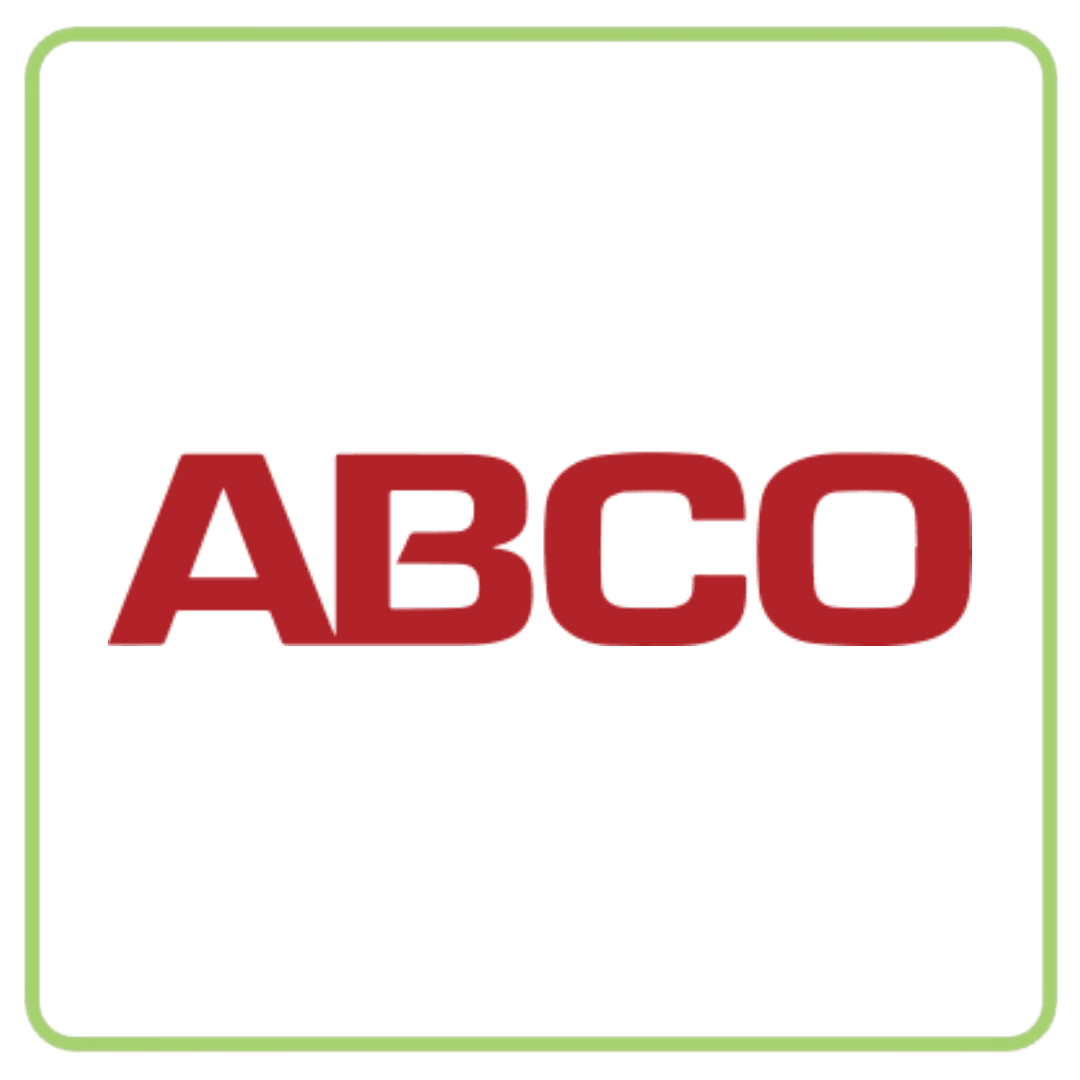 Red "ABCO" logo with a green square border on a white background.