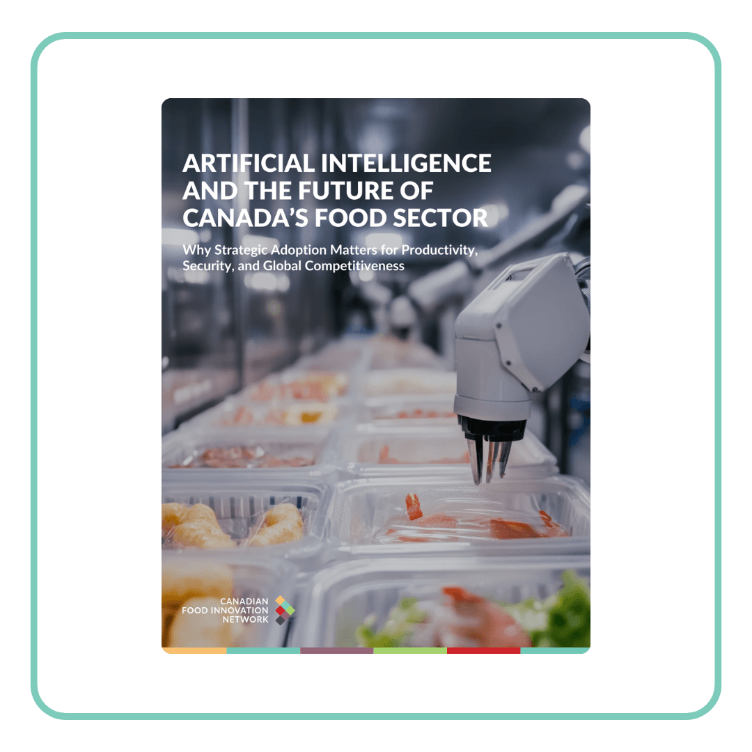 Cover of report titled 'Artificial Intelligence and the Future of Canada's Food Sector'.