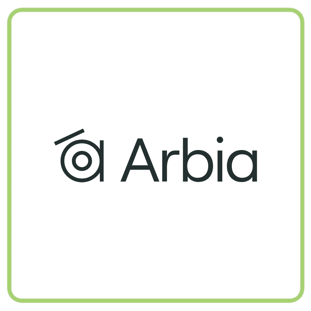 Arbia logo featuring a stylized 'a' with a circular target-like design.