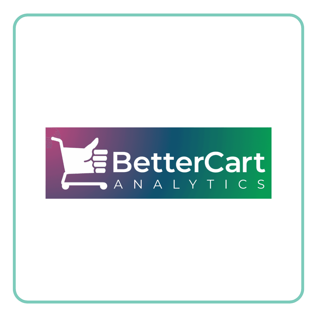 Logo for BetterCart Analytics featuring a shopping cart with a thumbs-up.