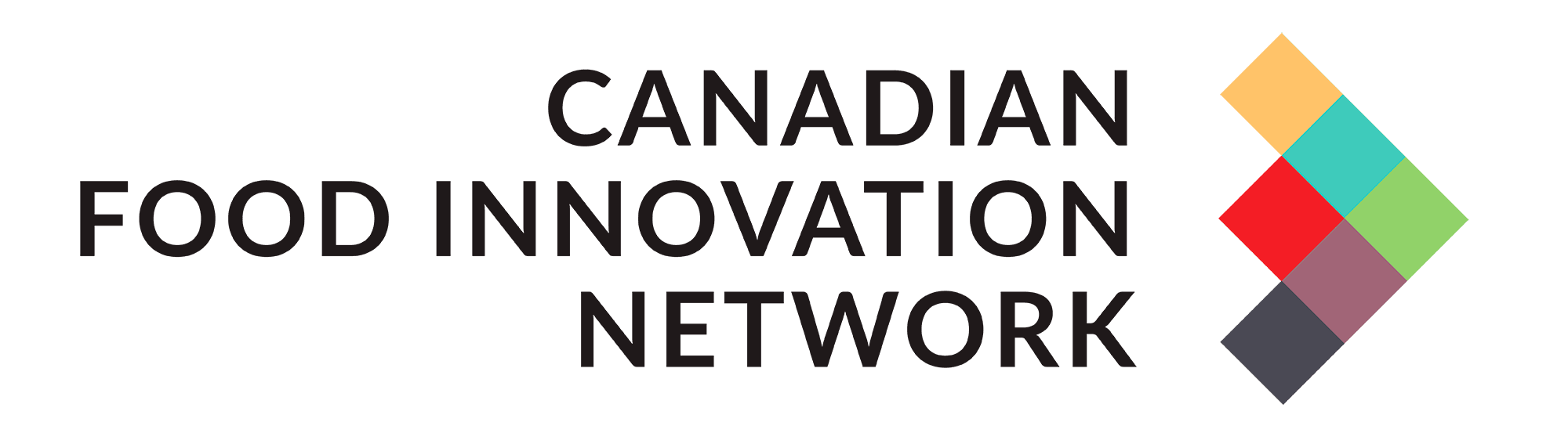 Logo for Canadian Food Innovation Network featuring a bold, colorful arrow graphic.