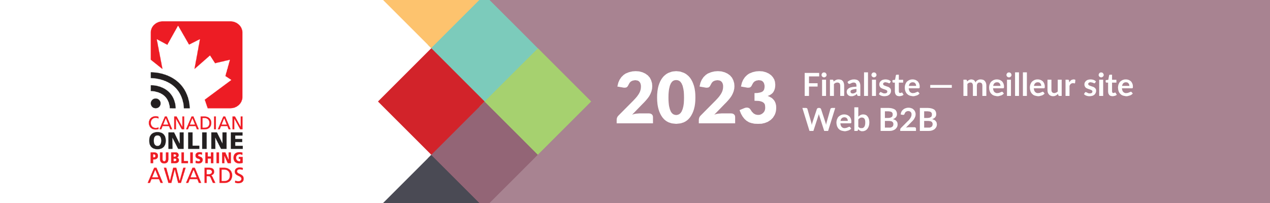 Canadian Online Publishing Awards 2023 finalist for best B2B website, featuring the COPA logo.