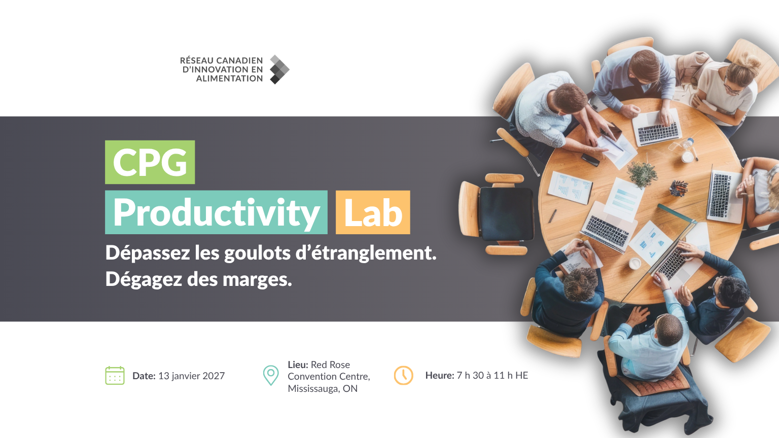 Professionals collaborate around a table at the CPG Productivity Lab event.