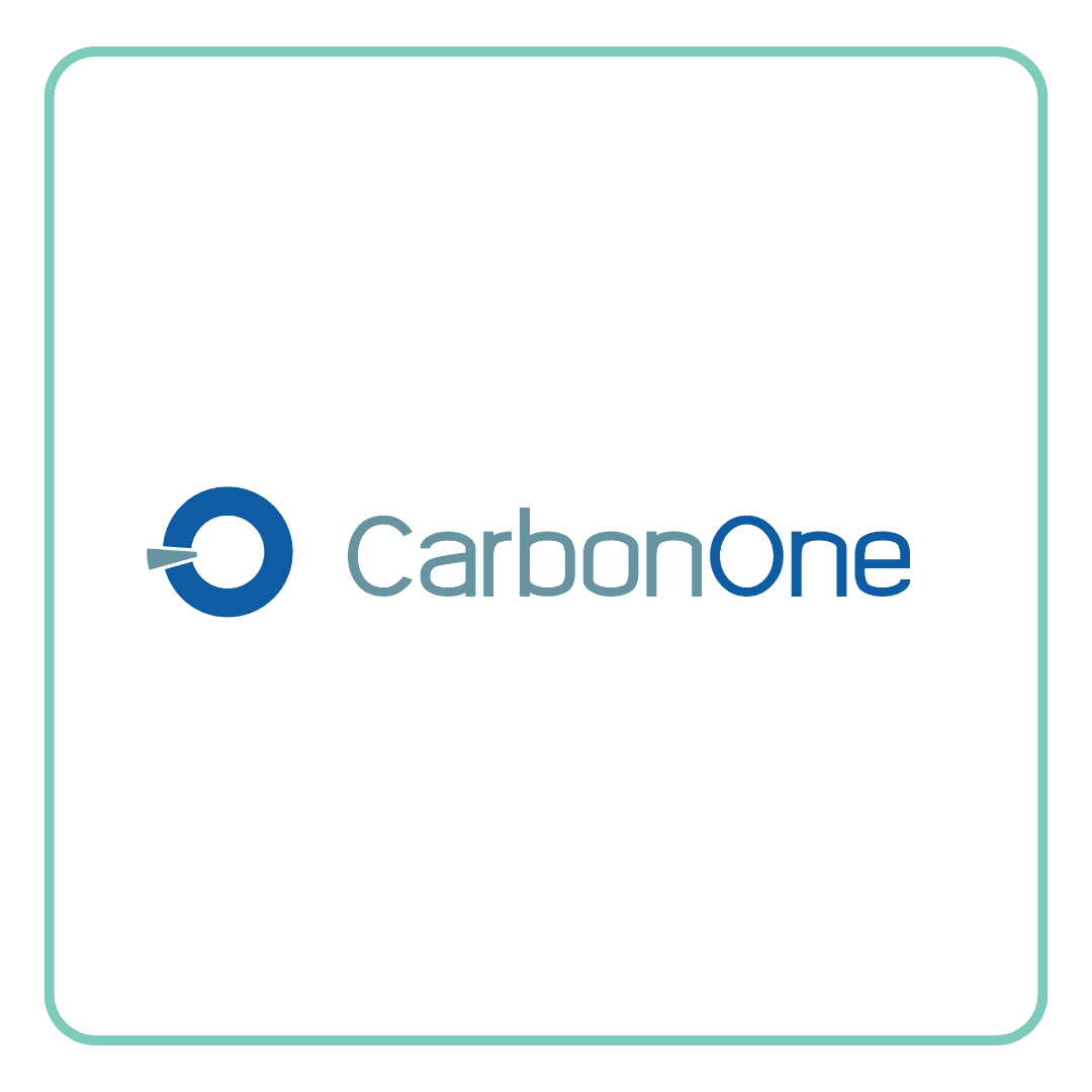 CarbonOne logo featuring a blue circular symbol with an arrow.