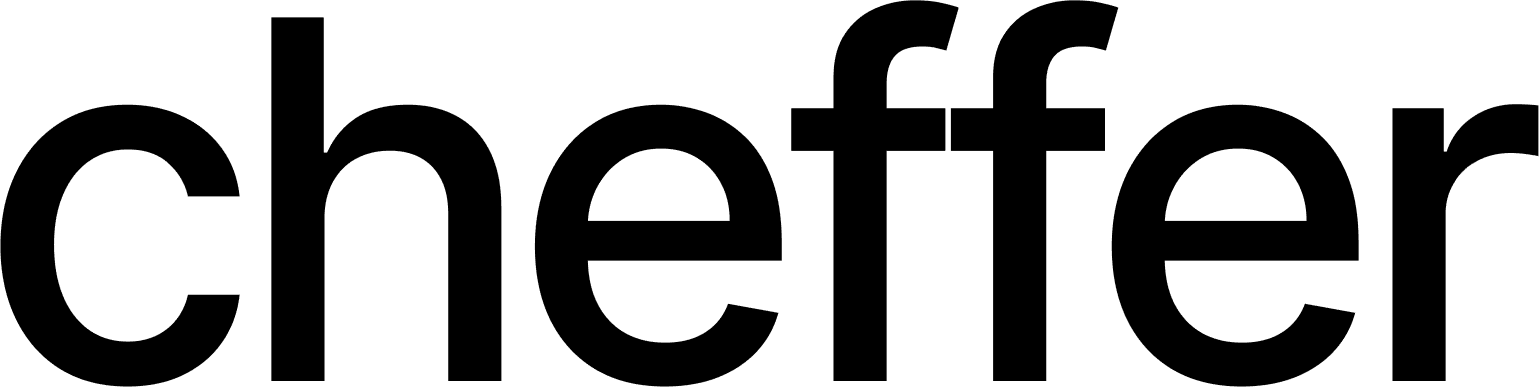 Black text logo for 'cheffer' in a modern sans-serif typeface.