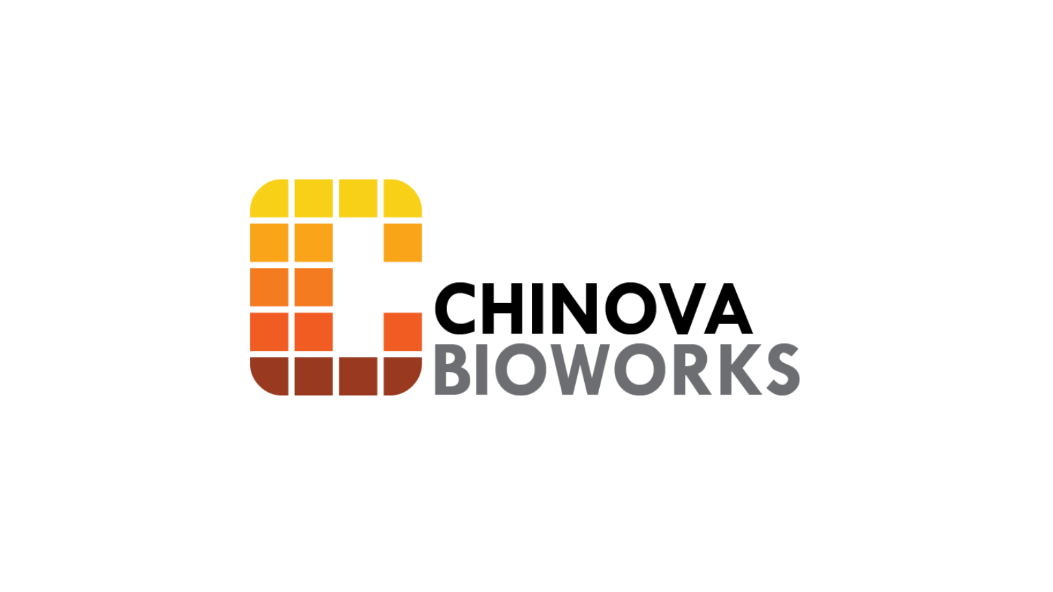 Chinova Bioworks logo featuring a 'C' made of colorful squares and a white cross.