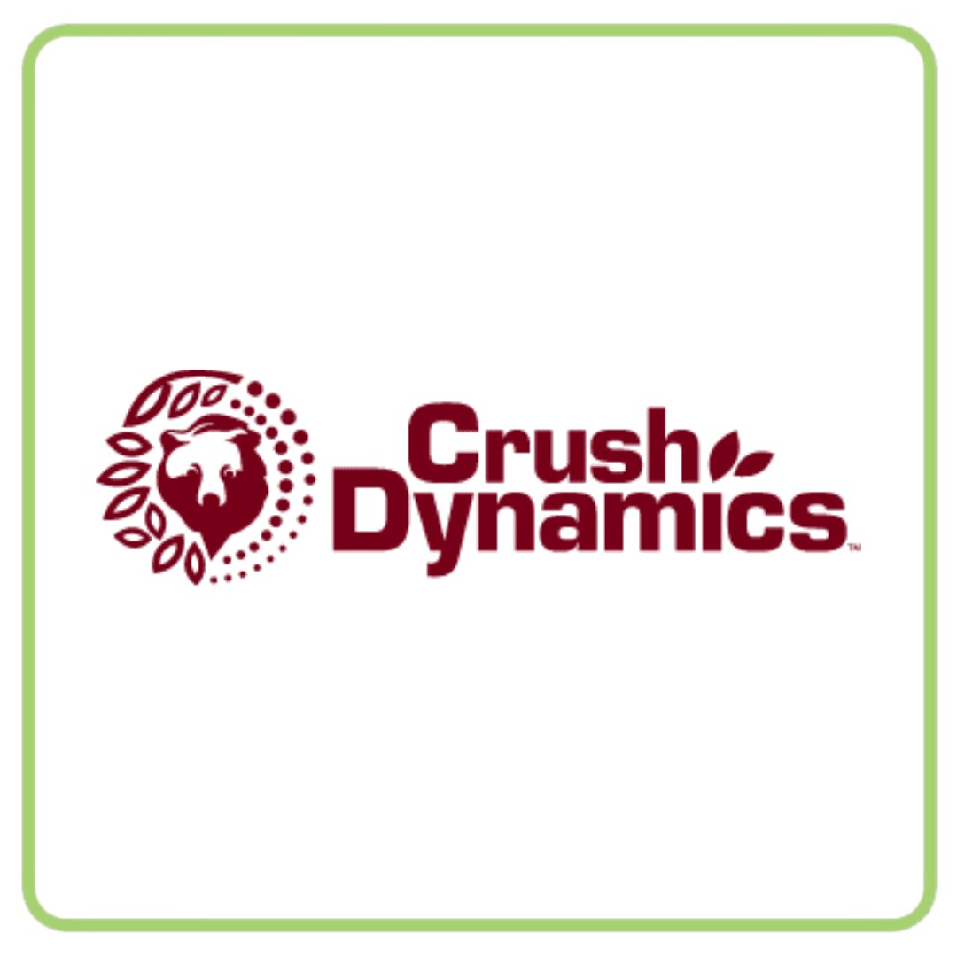 Crush Dynamics logo with stylized berries and leaves in dark red on a white background.