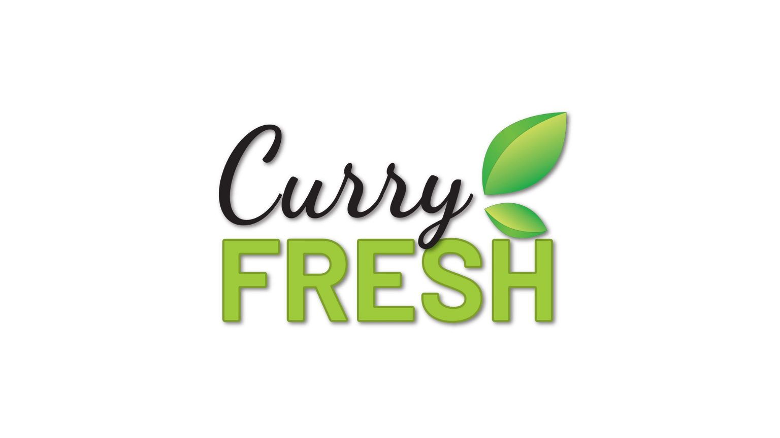 Curry FRESH logo featuring black script text and bold green text with green leaf accents.