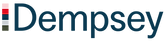 Logo displaying the word Dempsey in blue, preceded by a vertical stack of colored rectangles.