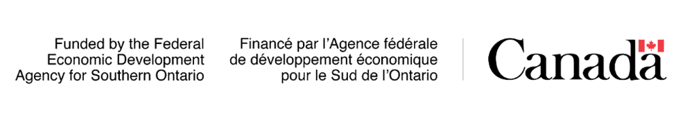 Canada logo and text: Funded by Federal Economic Development Agency for Southern Ontario in English and French.