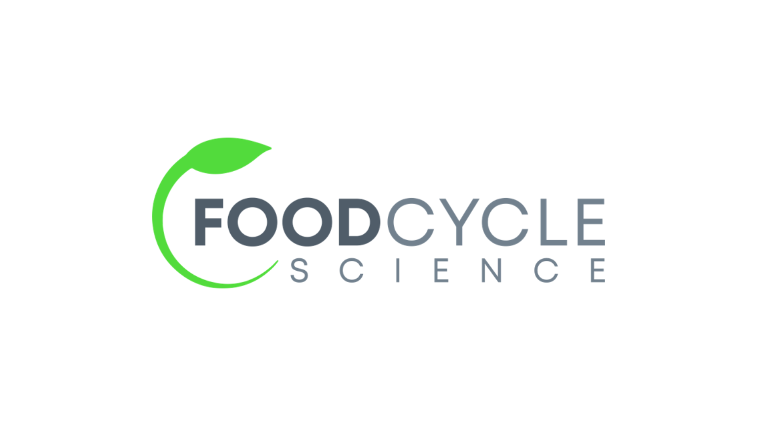FoodCycle Science logo featuring a green leaf curving around the text.