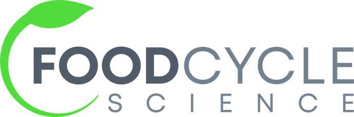 Logo for FoodCycle Science, featuring a green leaf design within a circular graphic.