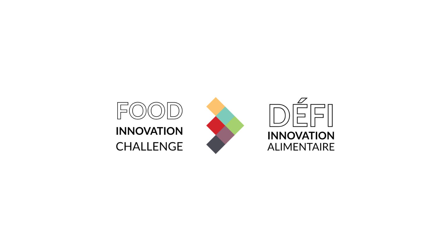 Food Innovation Challenge and Défi Innovation Alimentaire logos with a colorful arrow design.