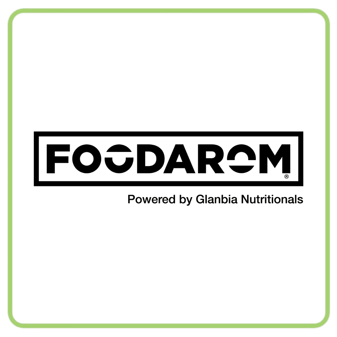 Black and white Foodarom logo with "Powered by Glanbia Nutritionals" text underneath.