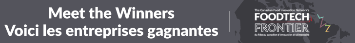 Text reads 'Meet the Winners' and 'Voici les entreprises gagnantes' next to the FoodTech Frontier logo.