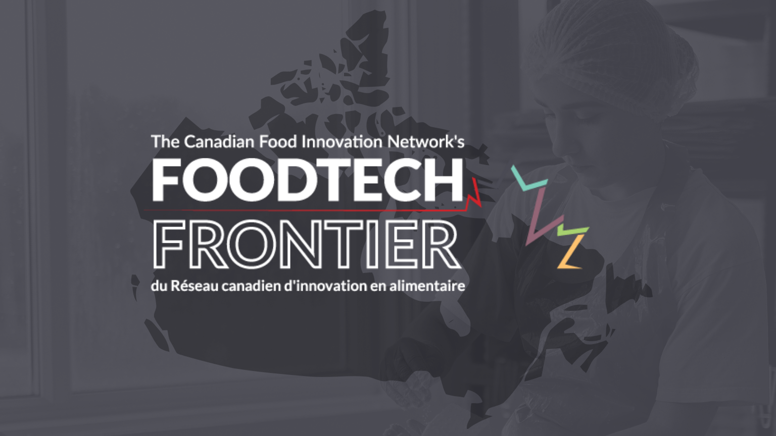 Logo for The Canadian Food Innovation Network's Foodtech Frontier with stylized map of Canada.