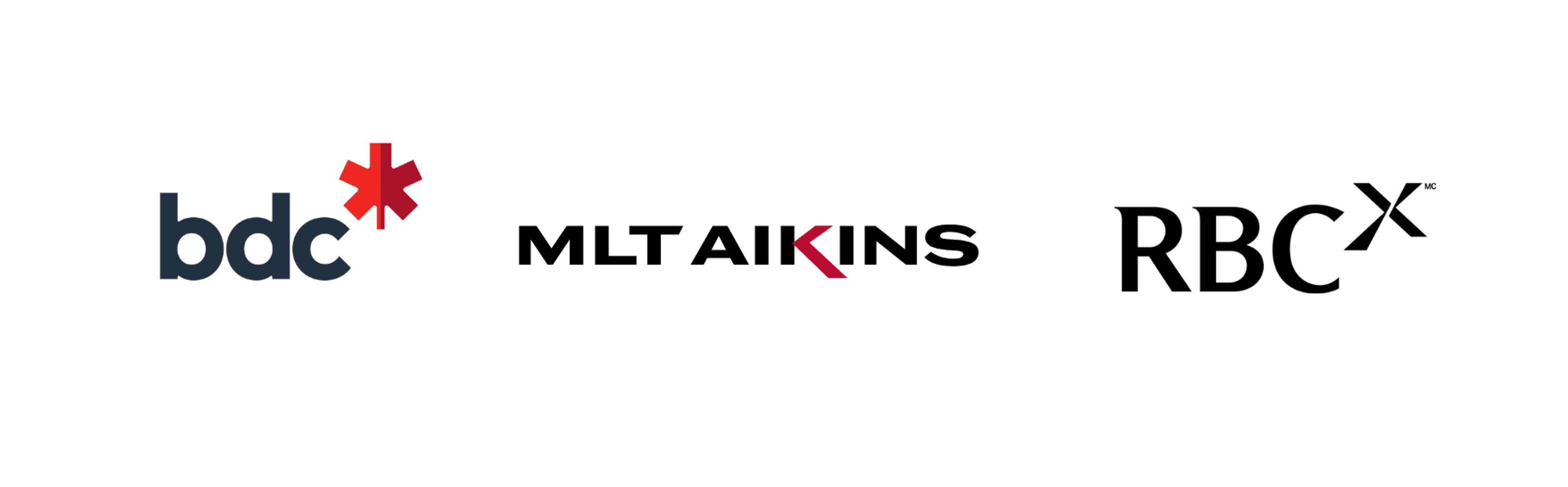 Logos for BDC, MLT Aikins, and RBCX displayed side-by-side on a white background.