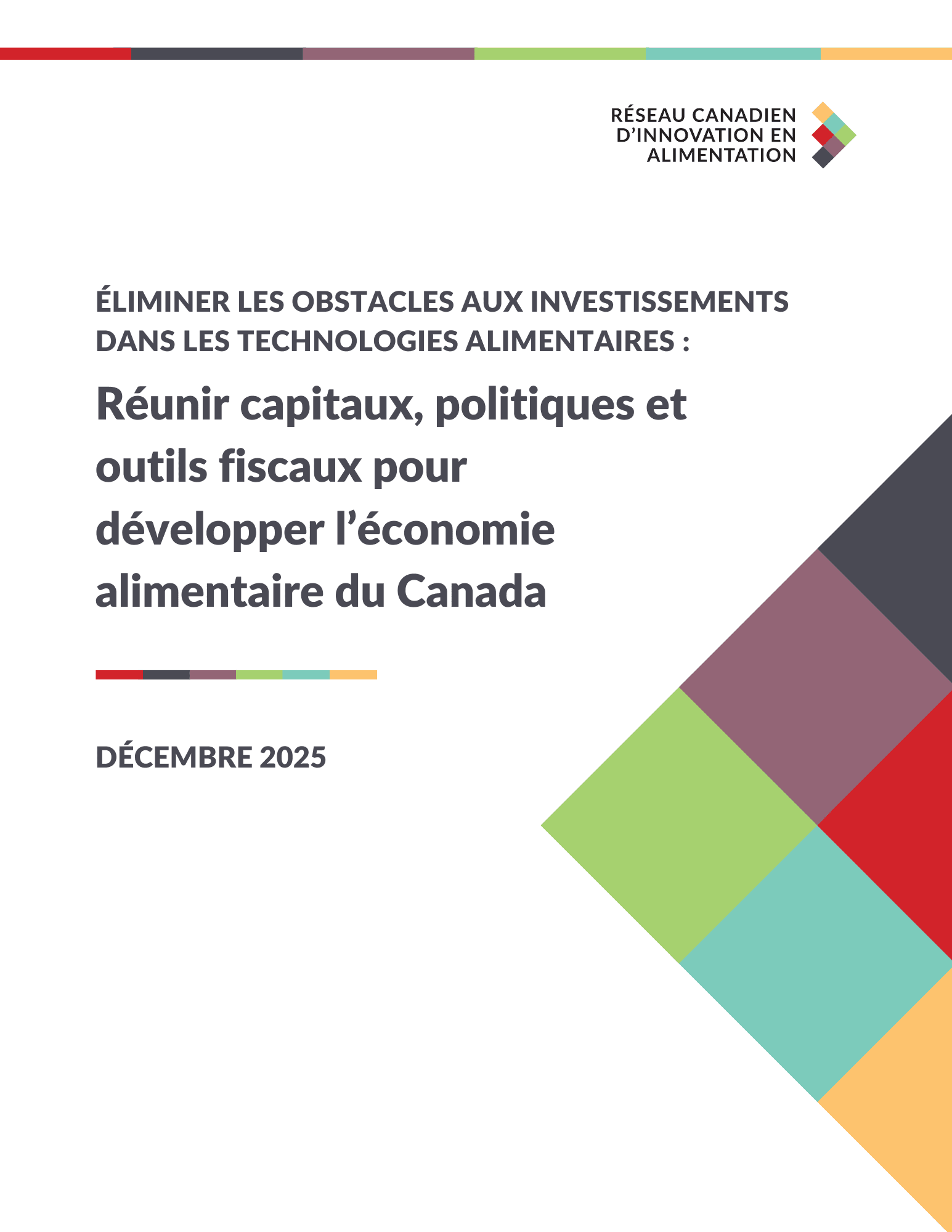 Cover of a report titled "Eliminating Obstacles to Investments in Food Technologies" from December 2023.