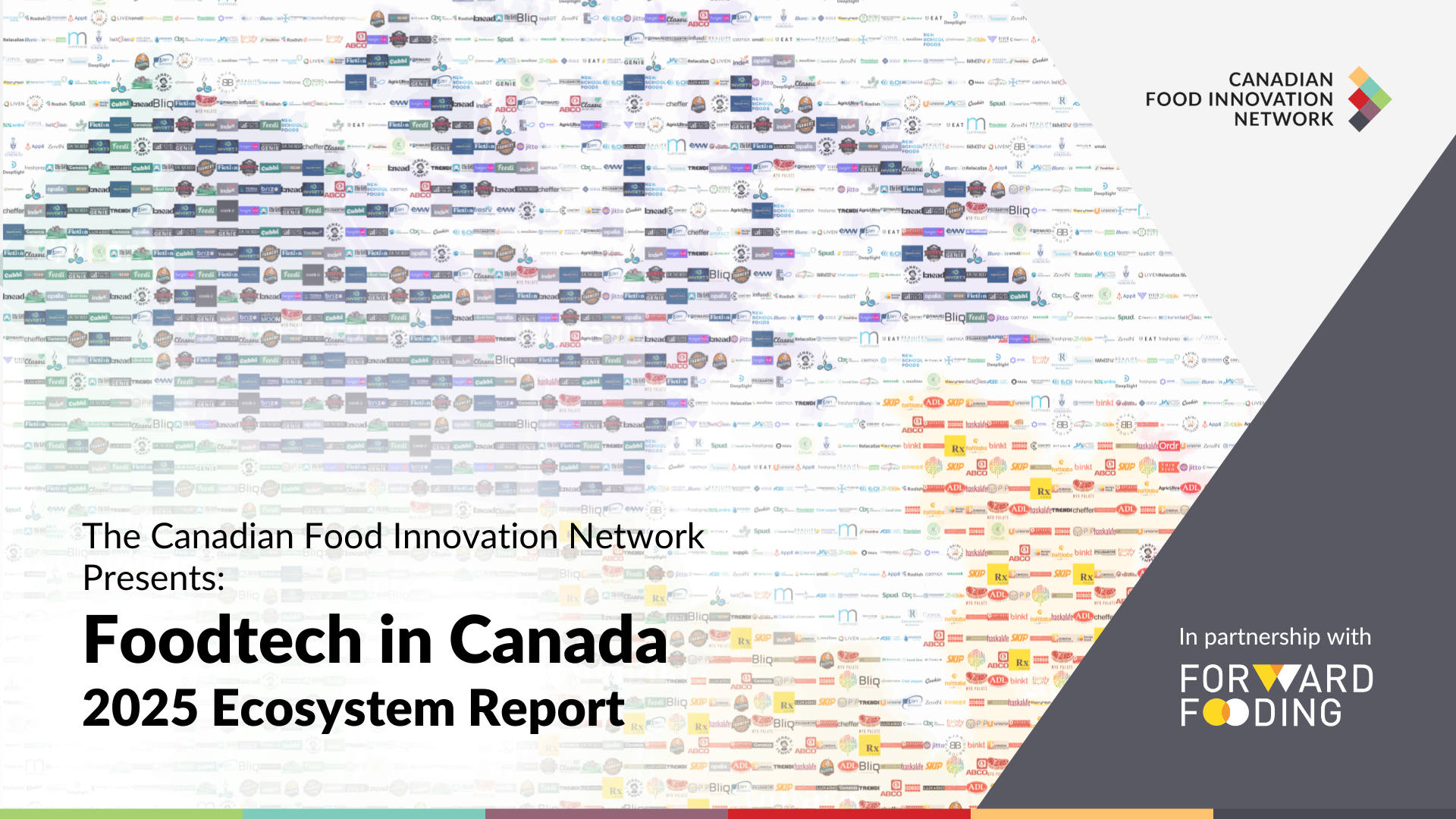 Canadian Food Innovation Network presents 'Foodtech in Canada 2025 Ecosystem Report' on a patterned background.