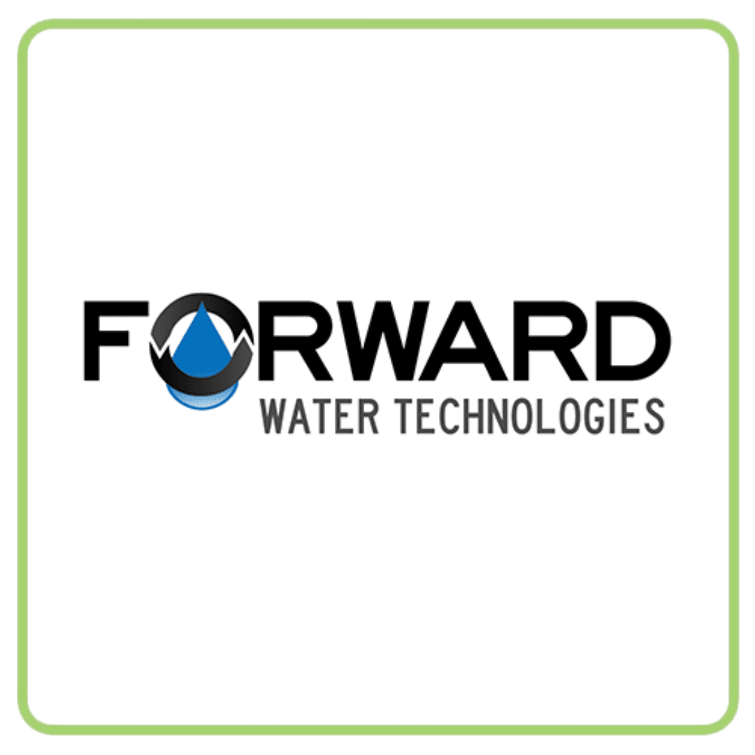 Logo for Forward Water Technologies, featuring a blue water droplet replacing the 'O' in 'Forward'.