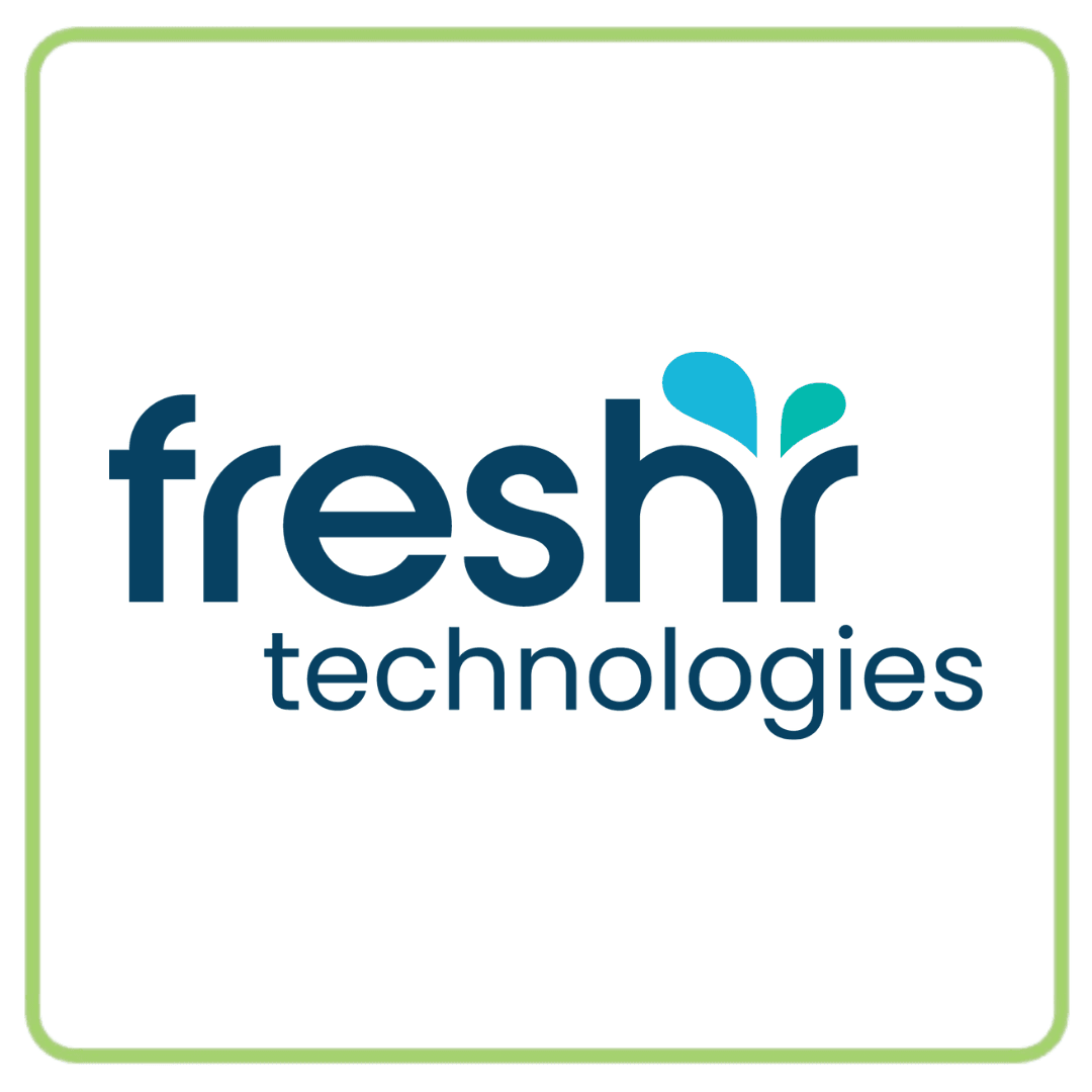 The logo for freshR technologies features its name with a blue leaf and droplet design.