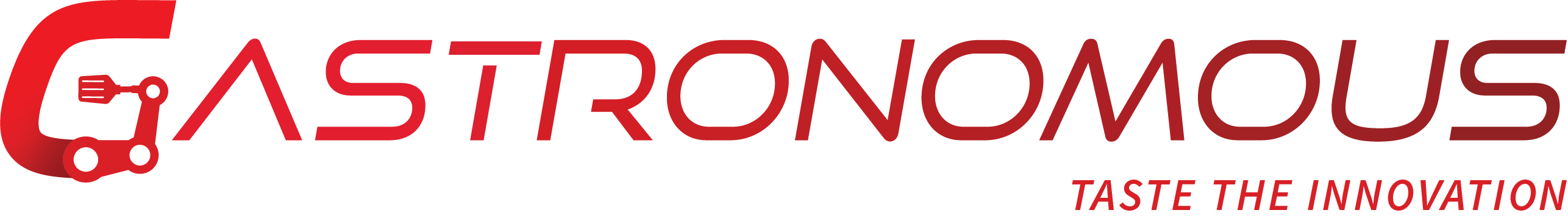 GASTRONOMOUS logo featuring a stylized 'G' resembling a food cart, and the slogan "TASTE THE INNOVATION".