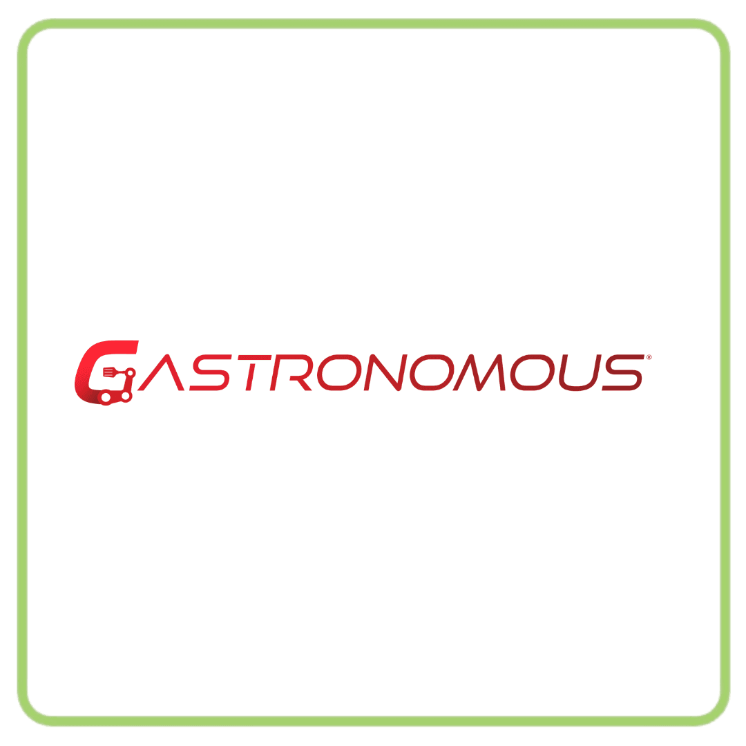 Red stylized text spelling out "GASTRONOMOUS" as a brand logo on a white background.