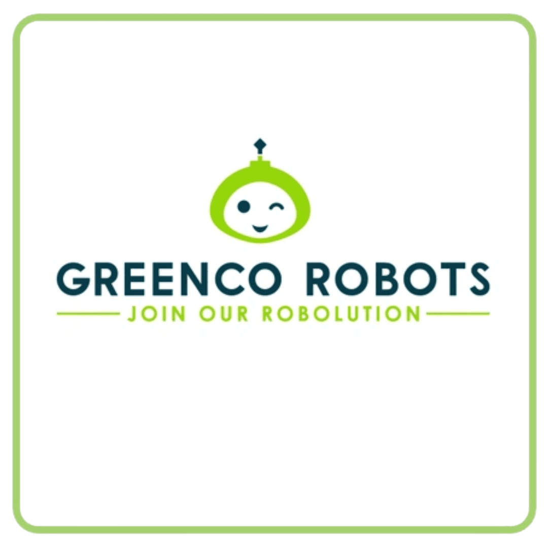 GreenCo Robots logo featuring a winking green robot icon and the slogan 'Join Our Robolution'.
