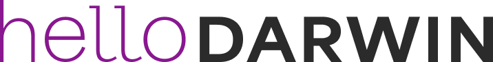 Logo displaying 'hello' in purple outline and 'DARWIN' in dark gray.
