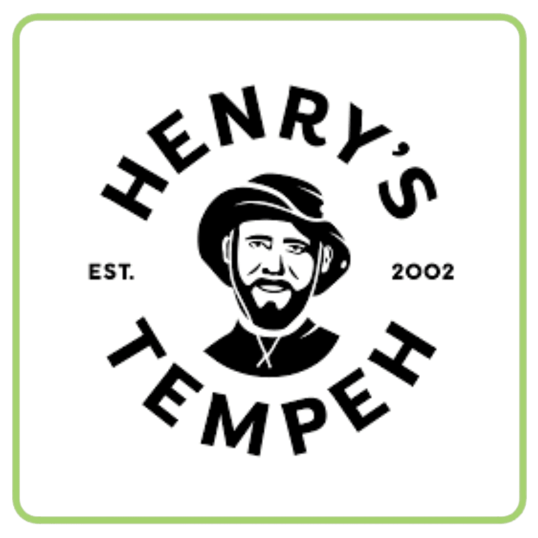Logo for Henry's Tempeh featuring a man with a beard and hat, established 2002.
