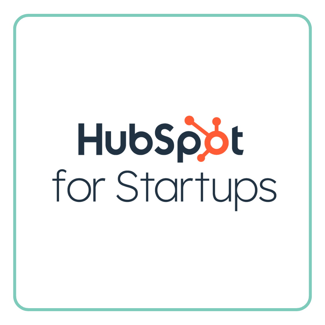 HubSpot for Startups logo, featuring dark blue text and an orange sprocket icon.