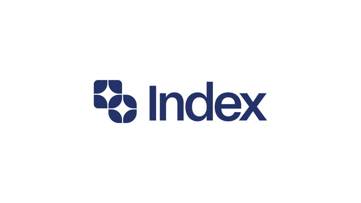 Blue 'Index' logo featuring a modern geometric four-part symbol on a white background.
