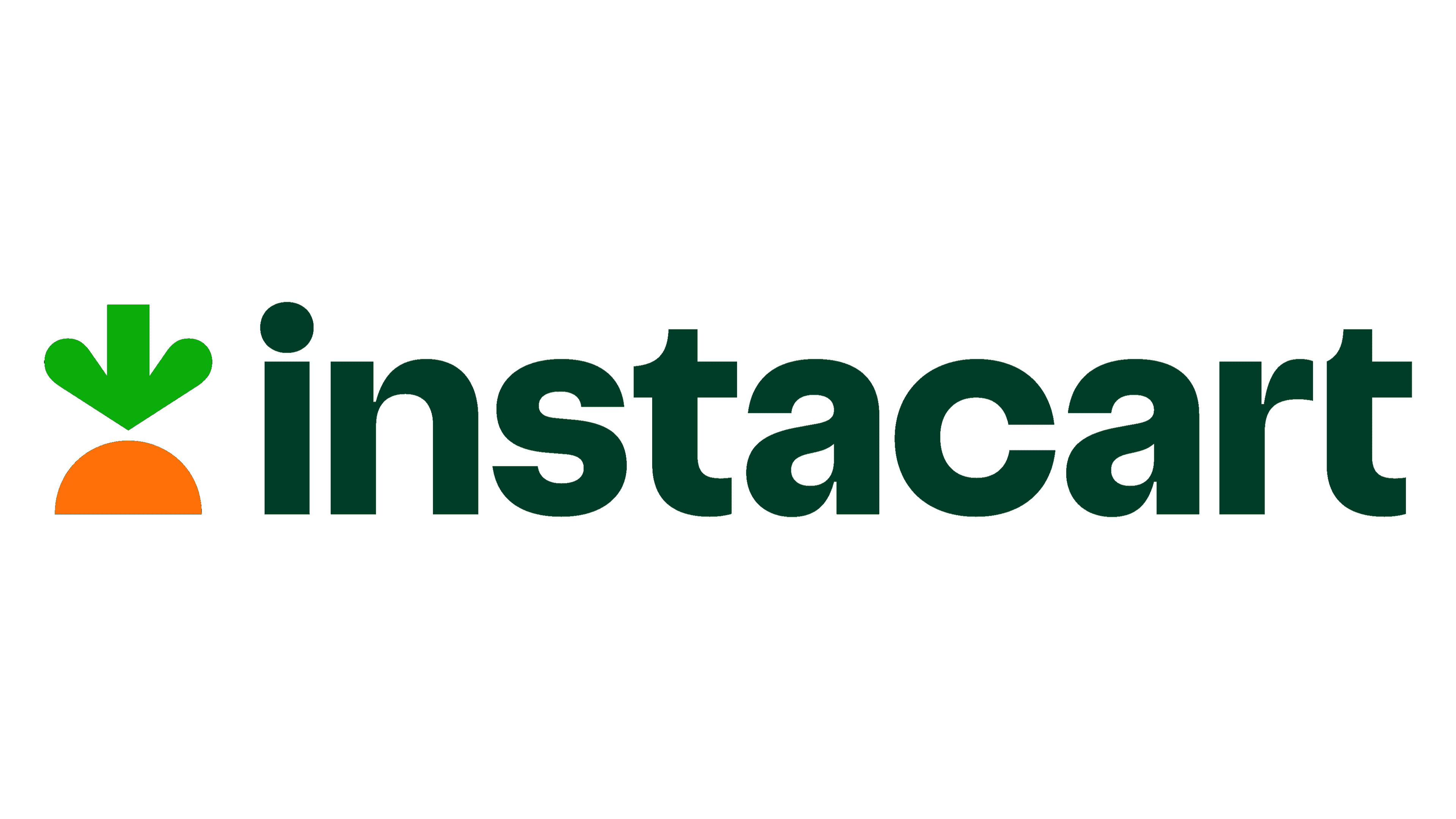 Instacart logo featuring a green downward arrow over an orange base and the word instacart.