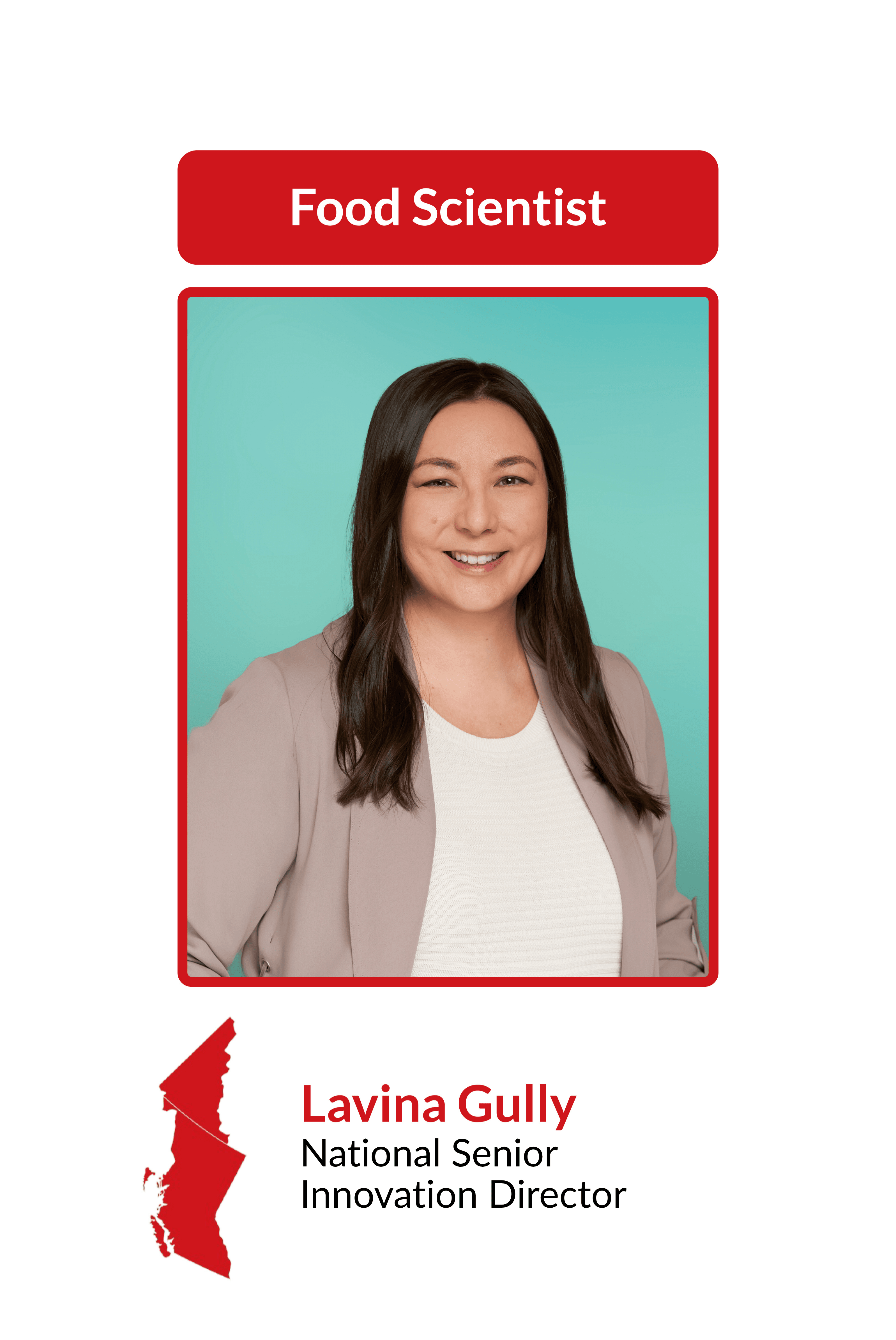 Smiling woman, Lavina Gully, a Food Scientist and National Senior Innovation Director.