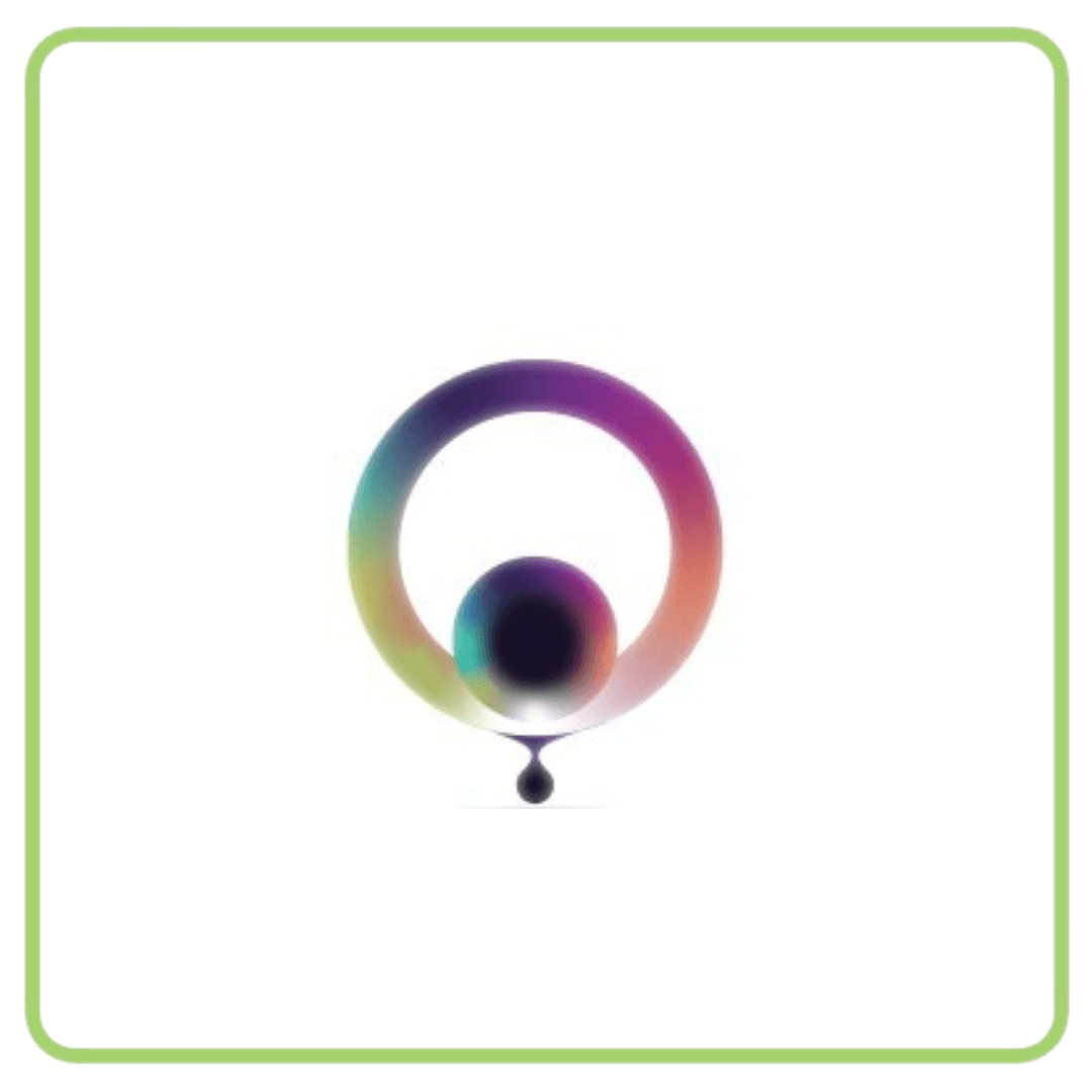 Abstract colorful gradient circle with a smaller dark sphere seemingly dripping.