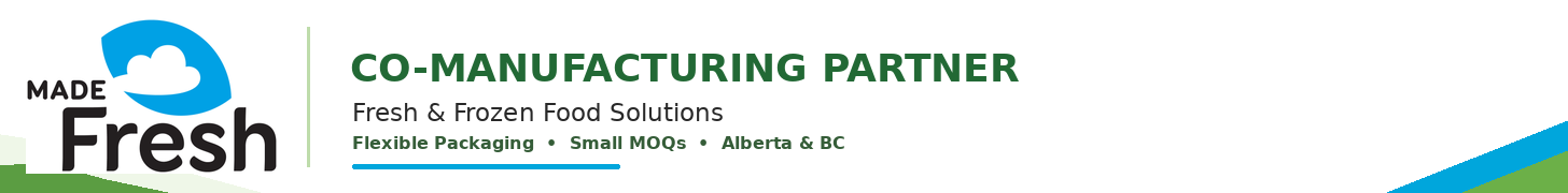 MADE Fresh logo with text: CO-MANUFACTURING PARTNER, offering food solutions.