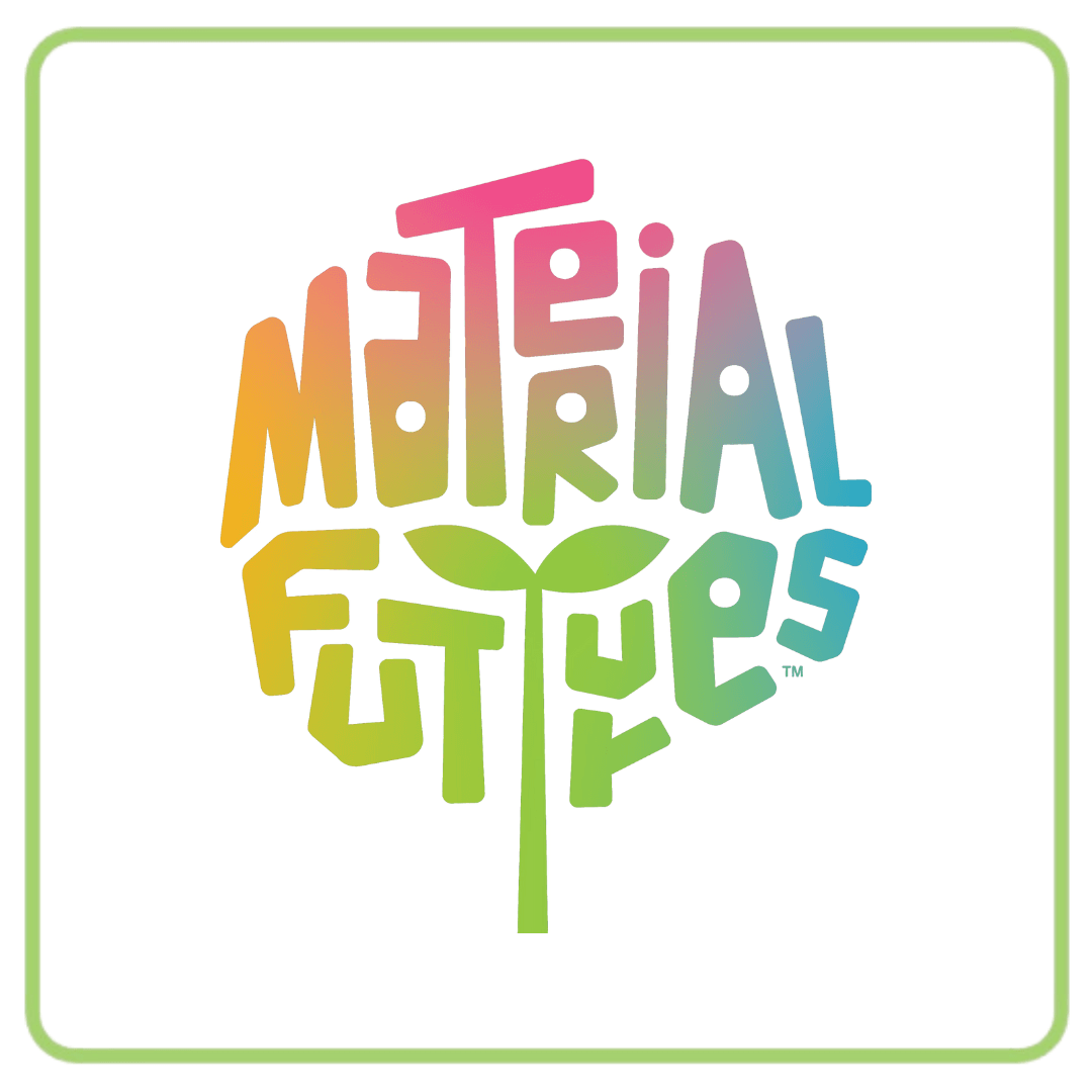 Colorful Material Futures logo designed as a leafy plant with a green stem.