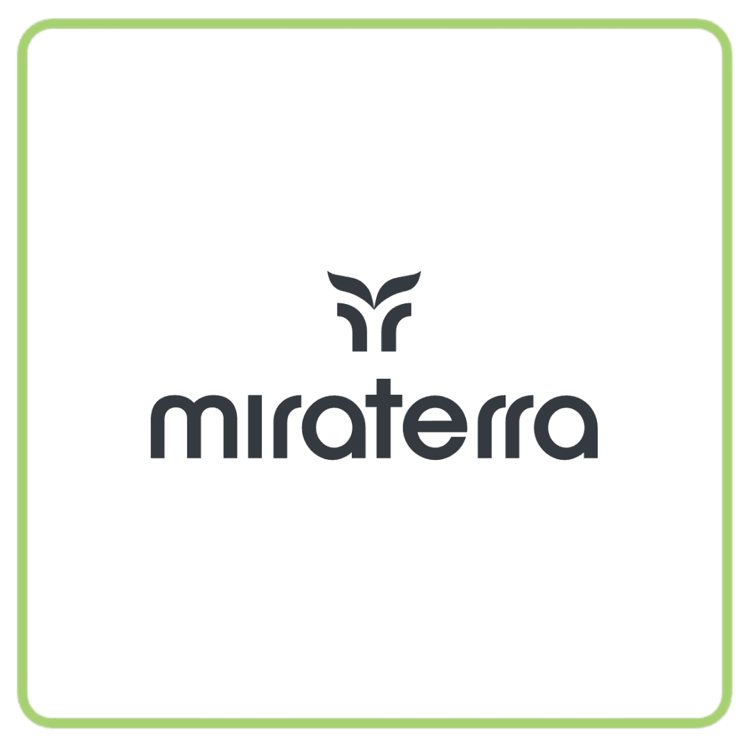 Miraterra logo featuring stylized green leaves above the company name.