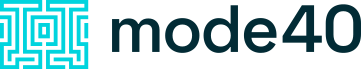 Mode40 logo with a turquoise maze-like abstract icon next to the text.