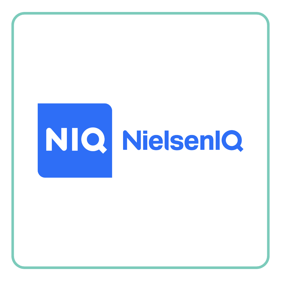 NIQ NielsenIQ logo featuring white text on a blue square and blue text beside it.