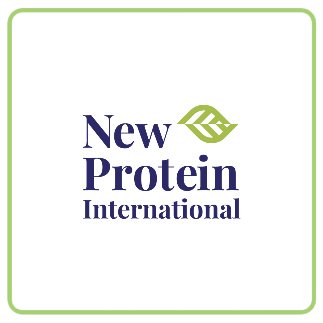 Logo for New Protein International featuring a green leaf icon.