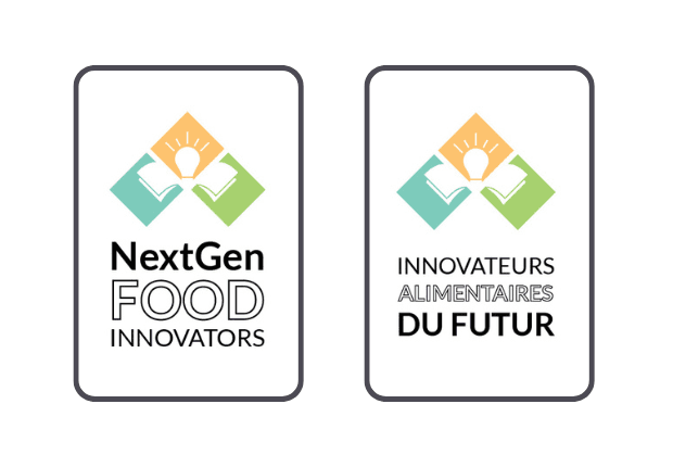 Logos for NextGen Food Innovators and Innovateurs Alimentaires Du Futur, featuring a lightbulb and books.
