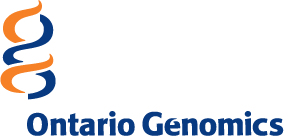Logo of Ontario Genomics featuring an abstract orange and blue double-helix design.