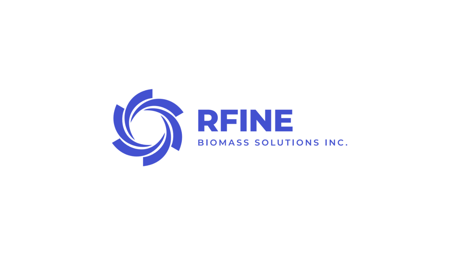 RFINE BIOMASS SOLUTIONS INC. logo featuring a stylized blue circular icon.
