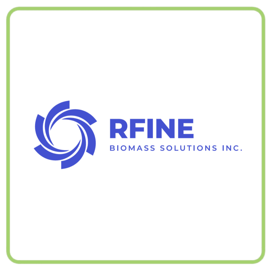 RFINE Biomass Solutions Inc. logo featuring a blue swirling graphic design.