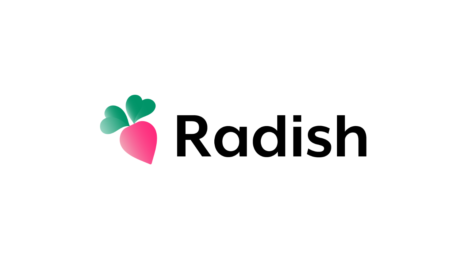 Radish logo featuring a pink radish illustration with green leaves next to the word Radish.