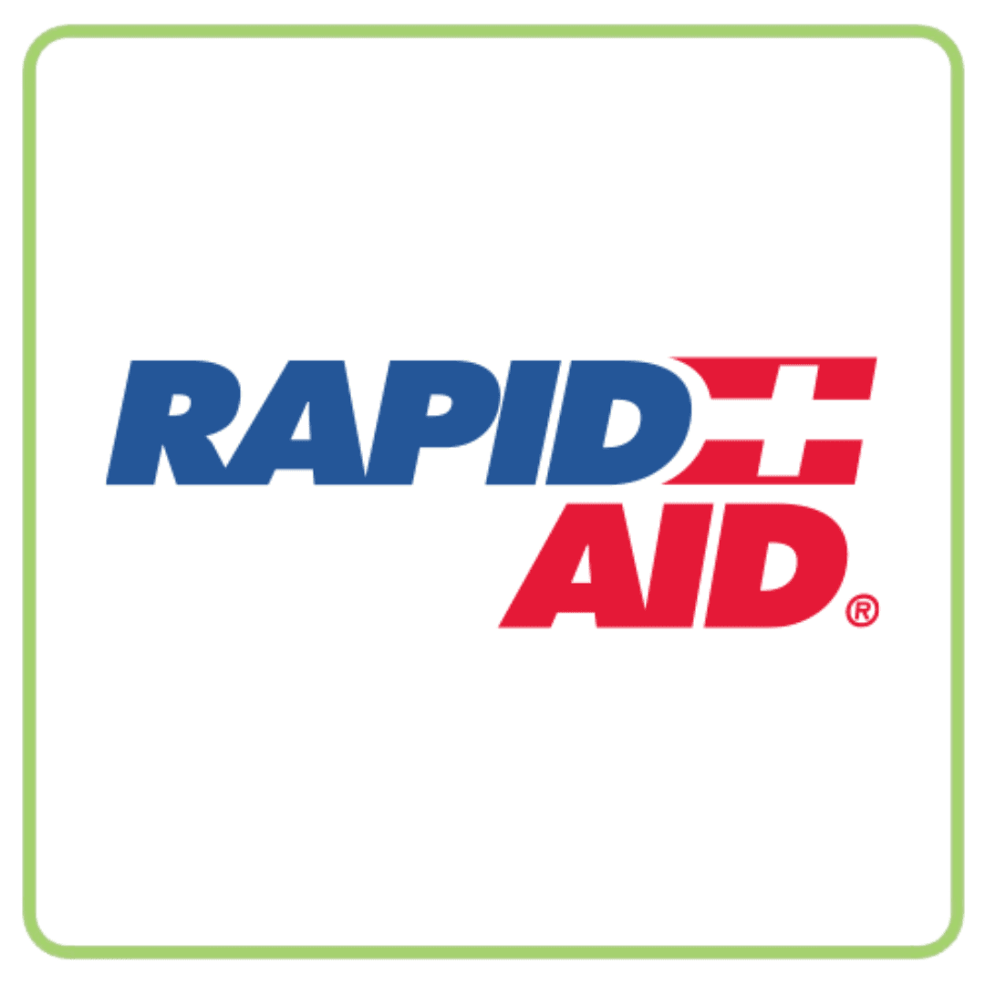 RAPID+AID logo displaying 'RAPID' in blue and 'AID' in red with a plus sign.