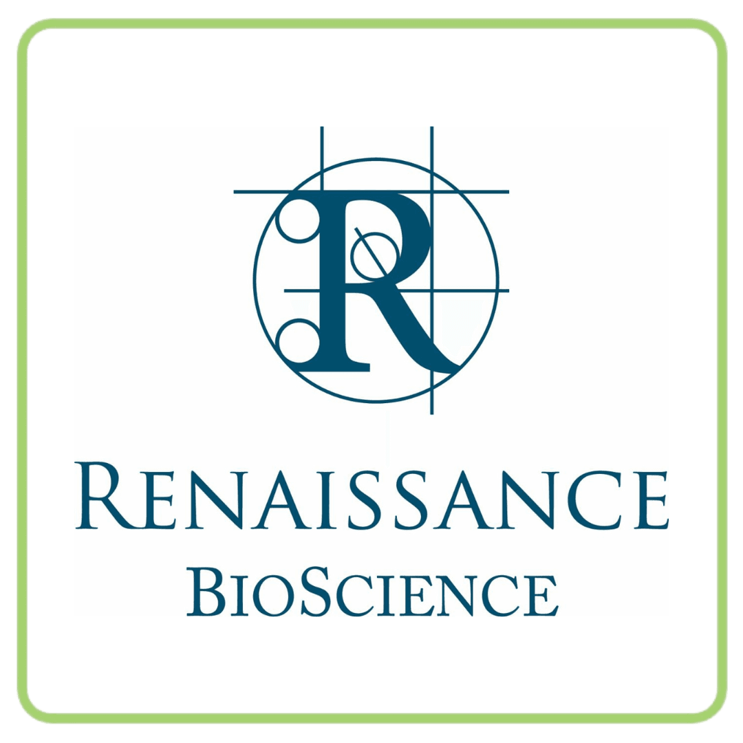 Renaissance BioScience logo featuring a stylized 'R' within a grid circle.