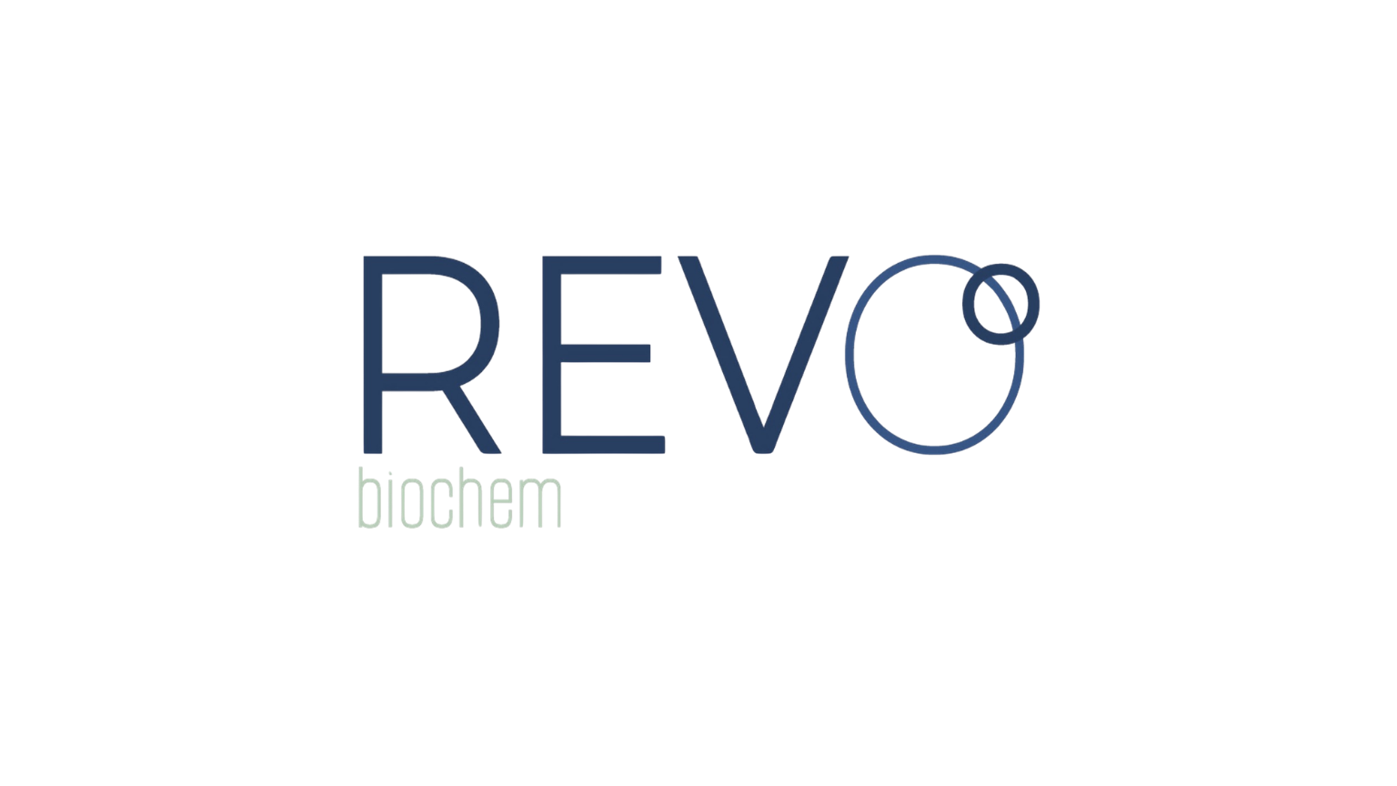 REVO biochem logo with blue text and interlocking circles, on a white background.