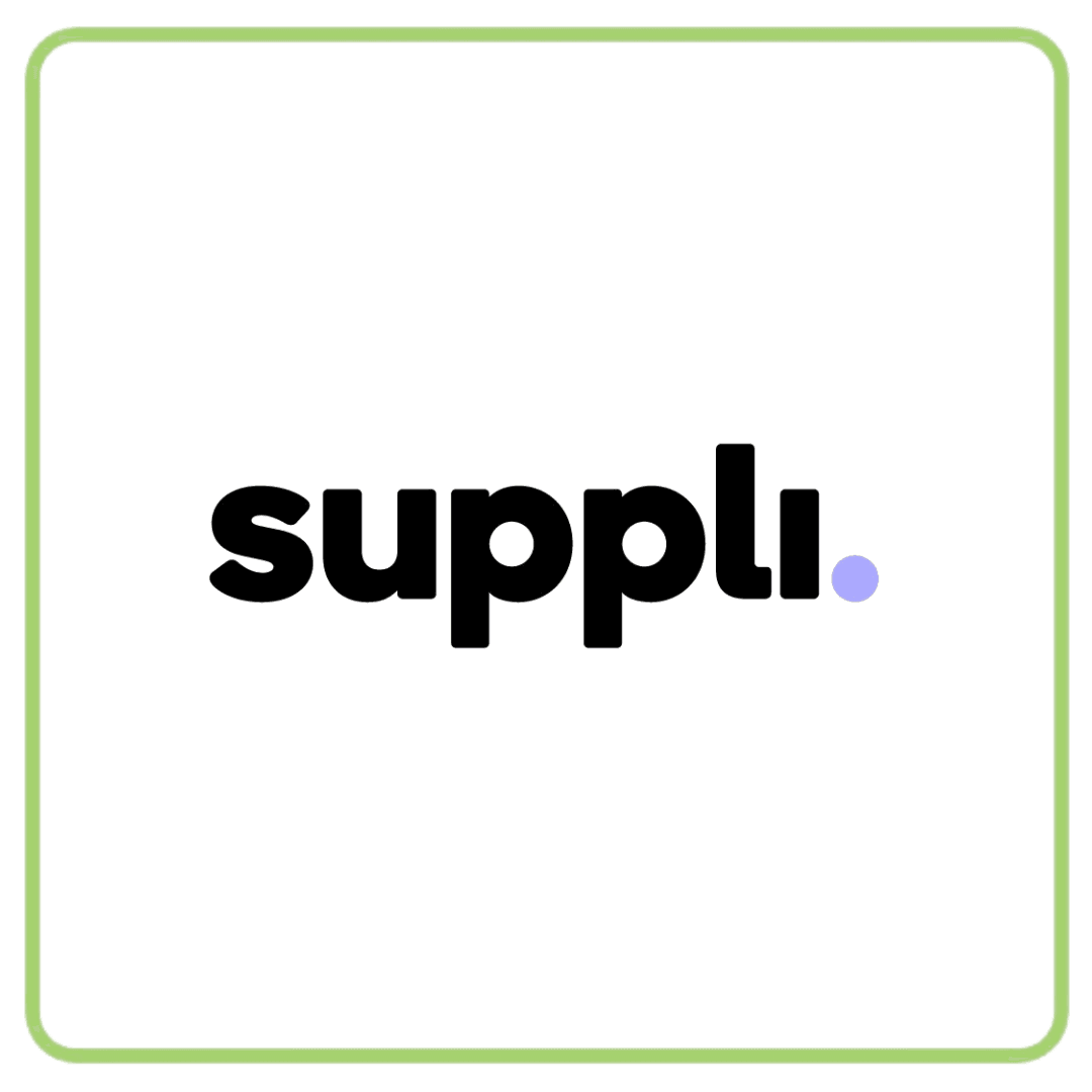The Suppli. logo features the brand name in black text with a distinctive purple dot.